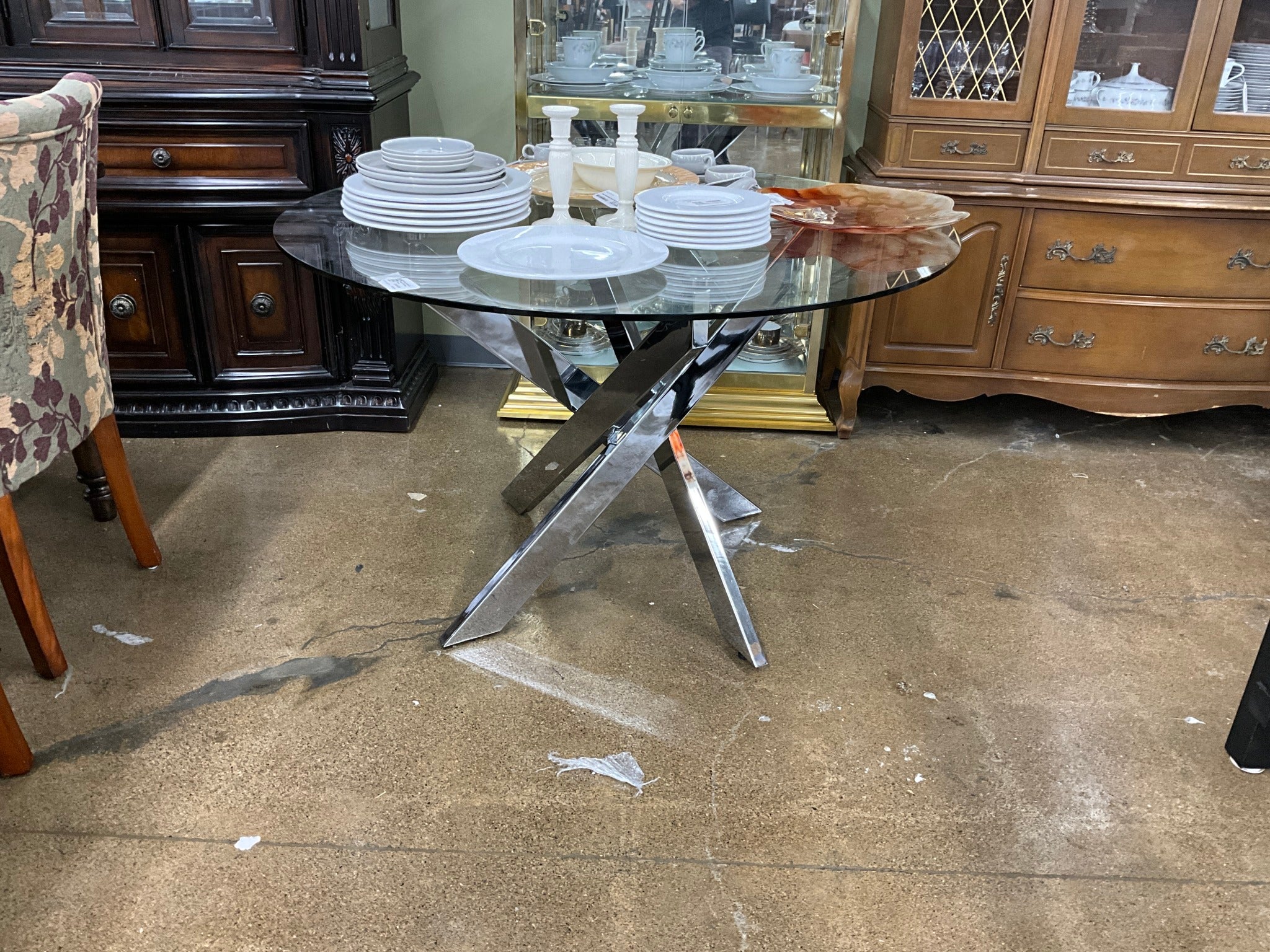 Round Glass & Metal Dining Table